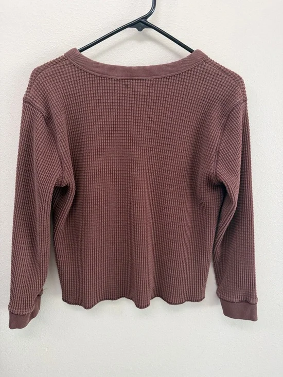 Madewell Brown Waffle Knit Long Sleeve Crop Top SzM - Picture 4 of 5